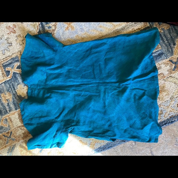 FLAX linen wrap front top blue green medium - Picture 4 of 5